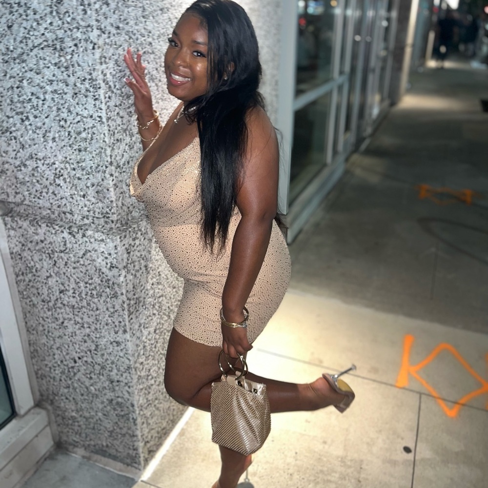 Cowl Neck Mini Dress in Gold